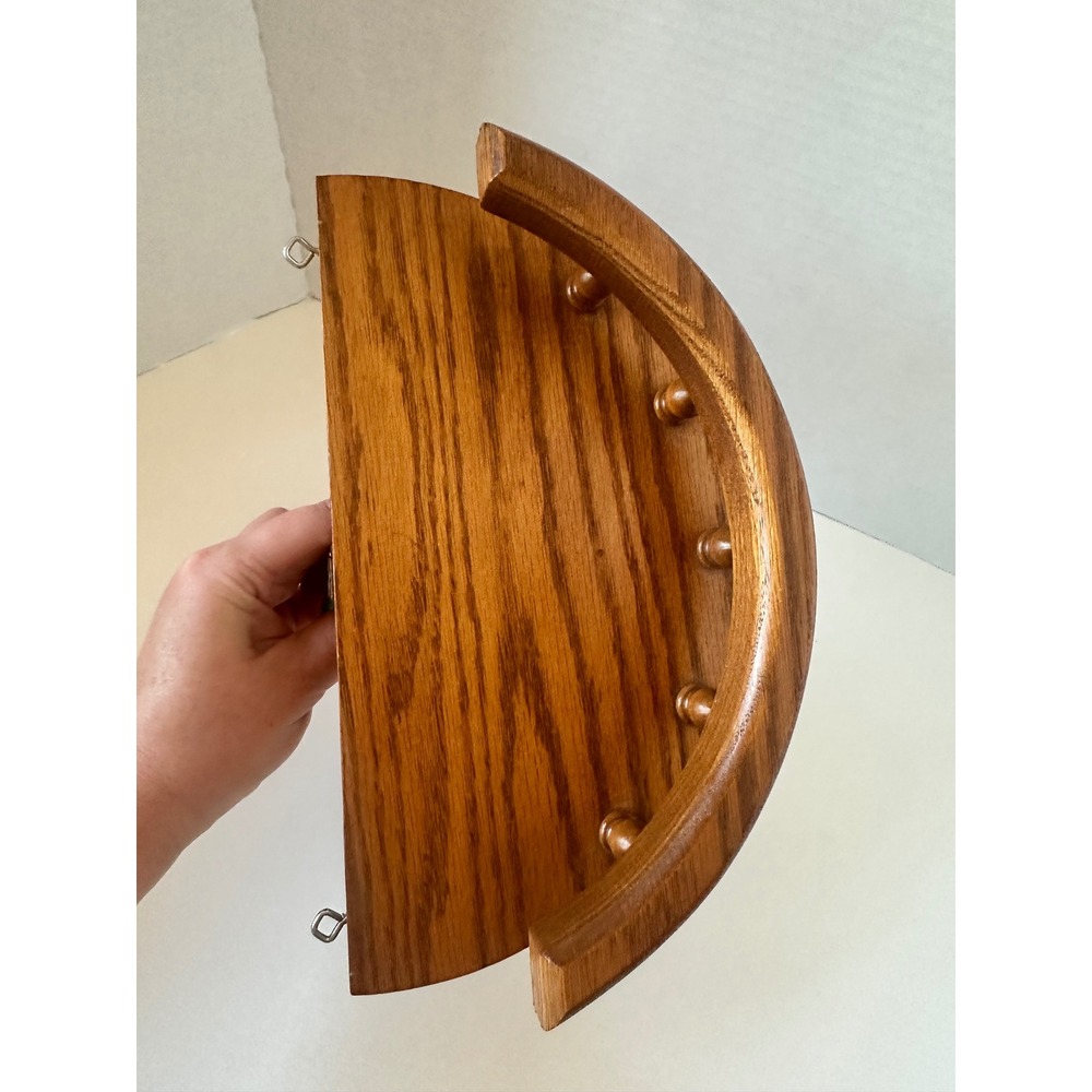Vintage Solid Oak Wood Wall Shelf Half Moon Floating Spindle Gallery Rail 10in